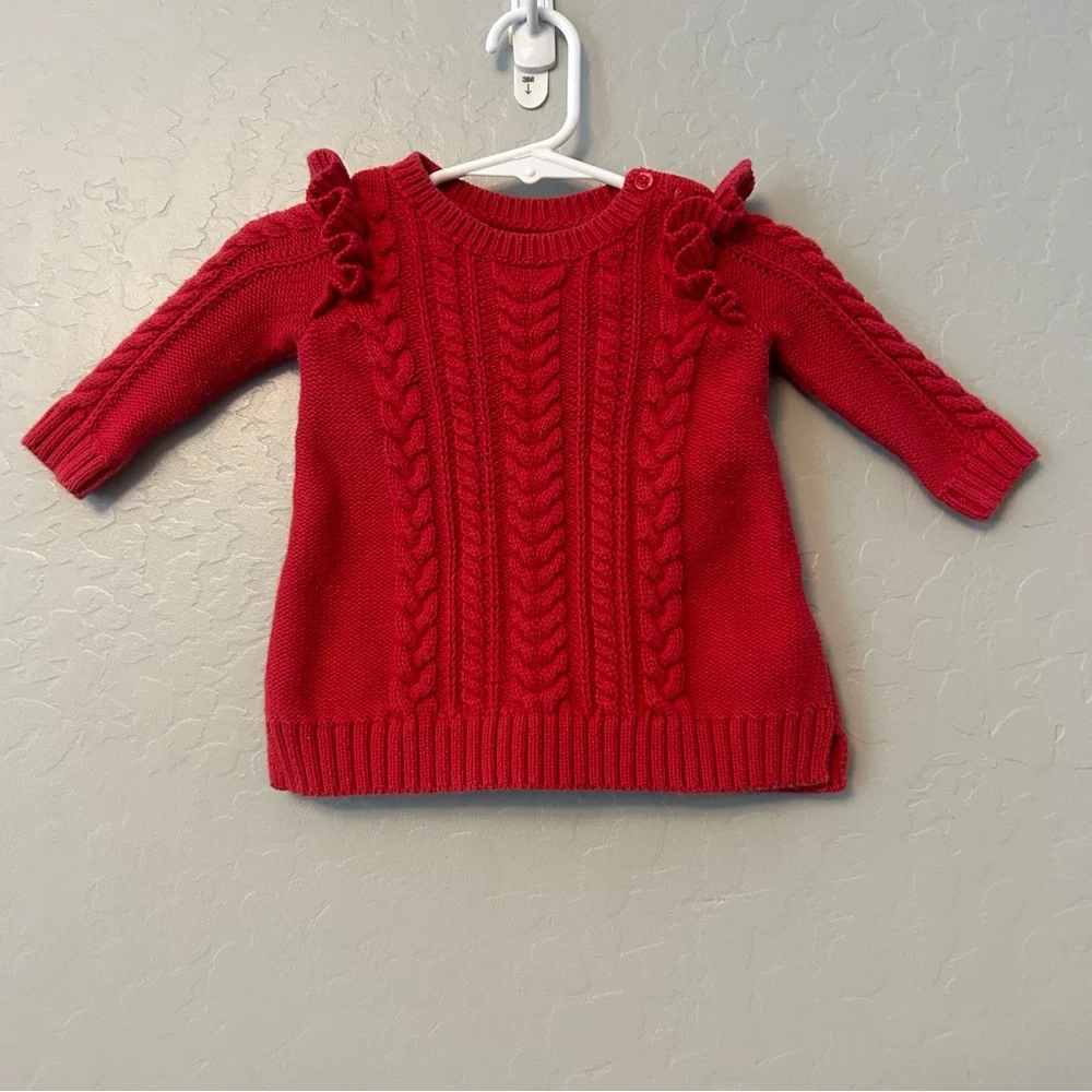 Baby Gap red cable knit sweater with ruffles size 0-3 months